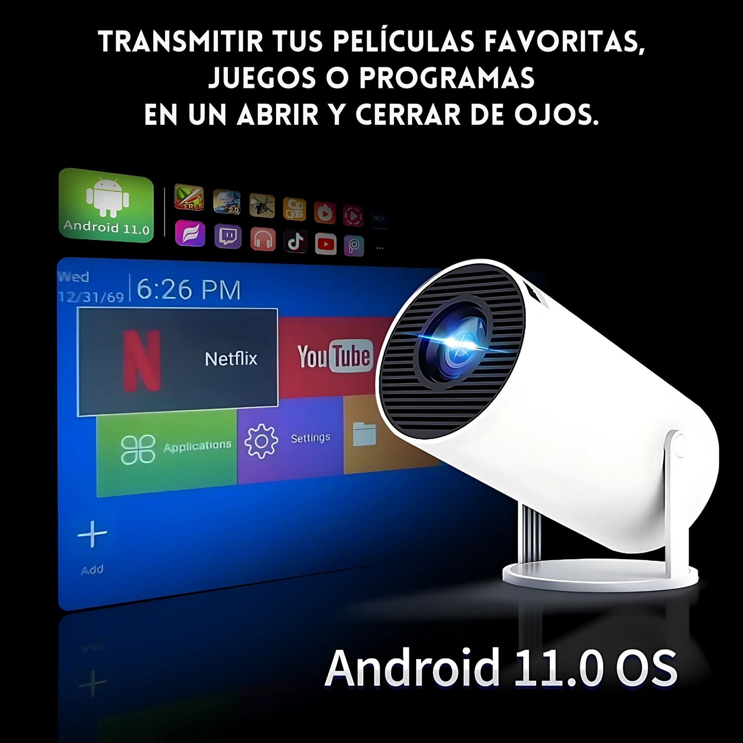 Proyector Smart Cine Wifi Bluetooth HDMI Altavoz 1080p